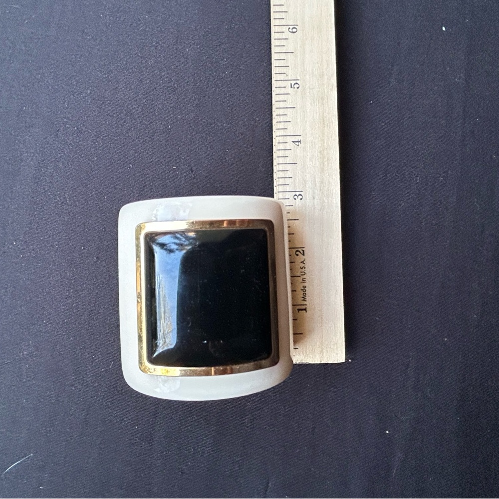 Vintage TORY BURCH black ivory White Gold resin cuffs Acrylic Statement Bold - Picture 9 of 10
